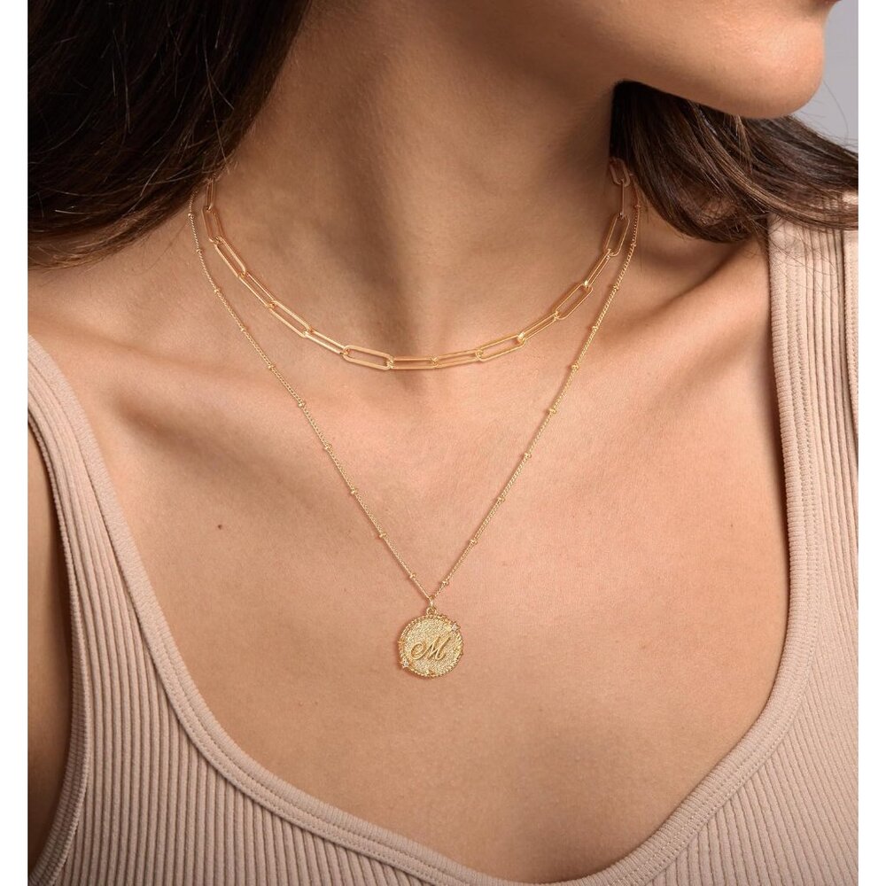 Adjustable Gold Layered Initial Necklace With Spa… - image 3